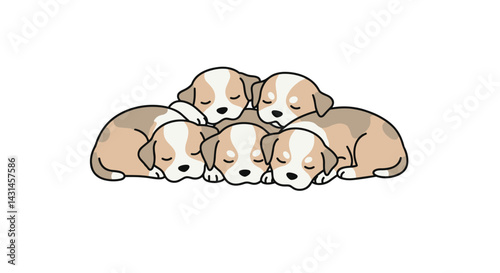 Puppy Pile Sleeping Together on white background - cute pets and cozy bonding concept