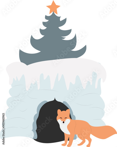 Christmas Fox Winter Cave Den Illustration