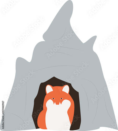 Orange Fox Resting Rock Cave Den