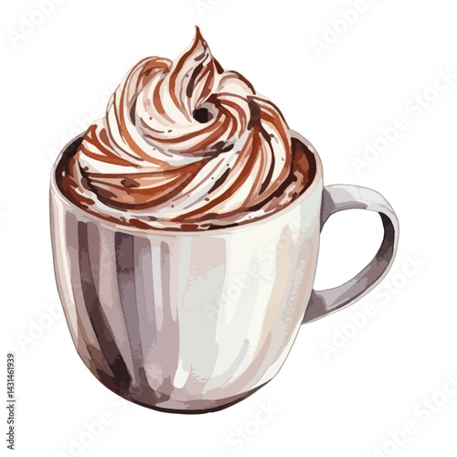 chocolatey cocoa drink with a straw cute watercolors illustration on white background