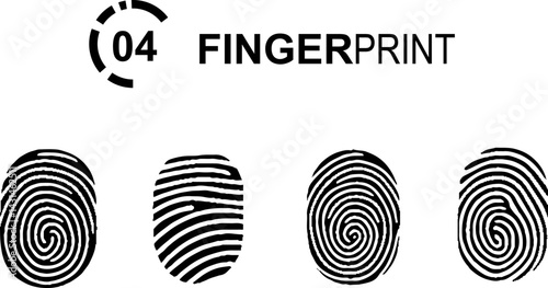 Collection of 4 black fingerprint isolated on transparent background. Vector illustration.