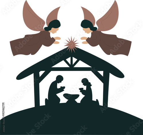 Nativity Scene Angels Star Bethlehem