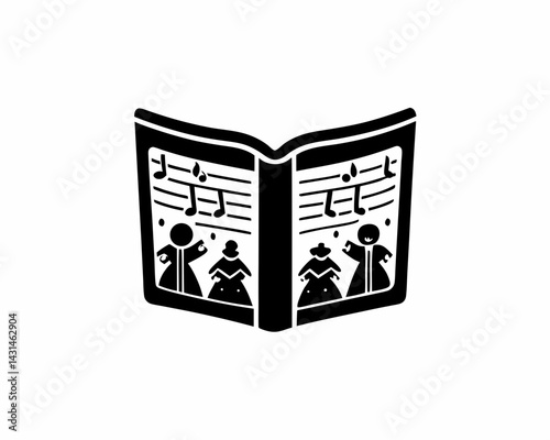 creative Silhouette Caroling Book with Notes Icon Vector Illustration 
