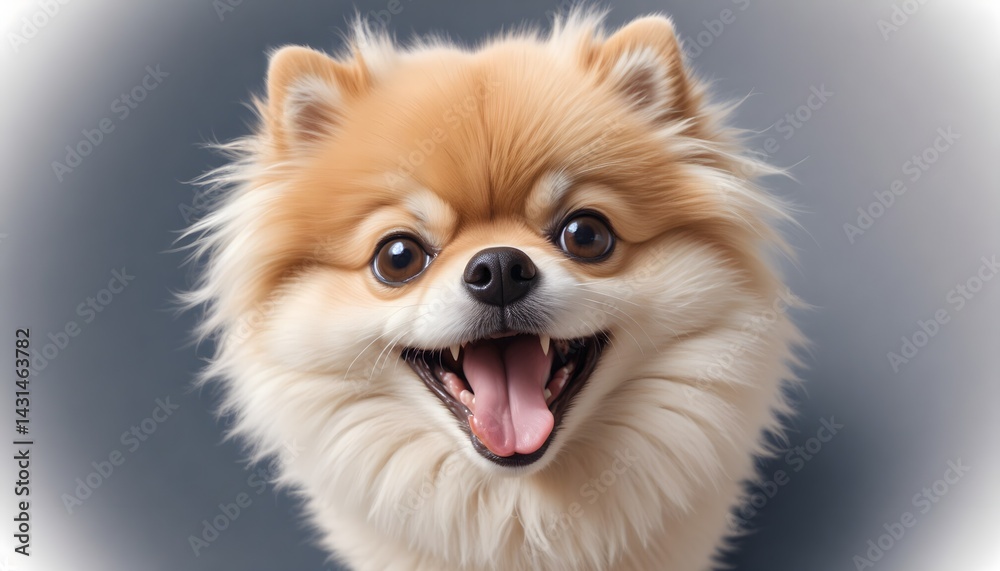 Fototapeta premium Fluffy Pomeranian dog with cheerful expression