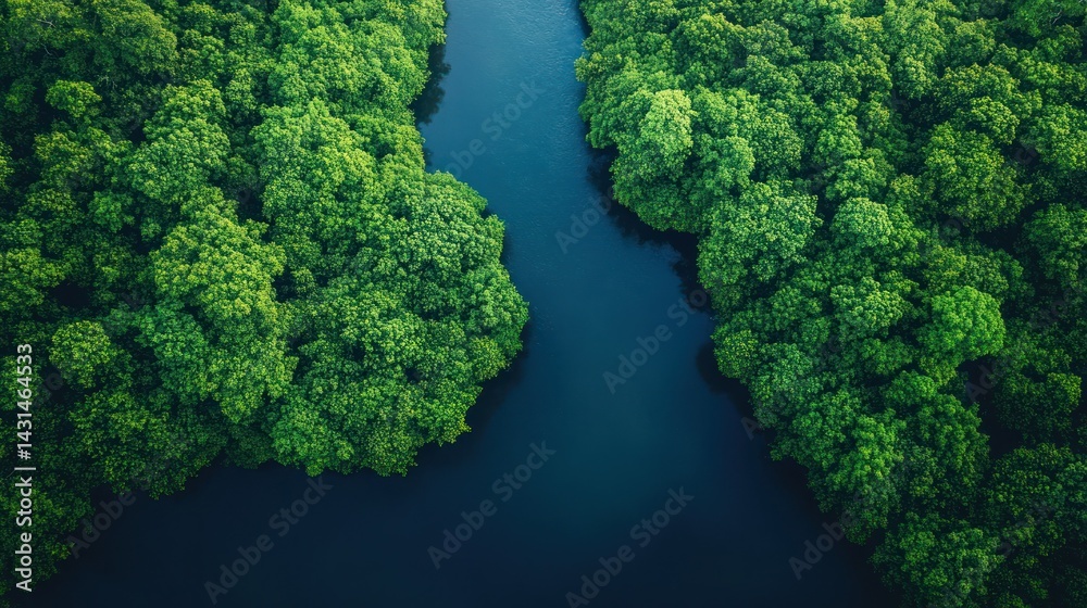 Naklejka premium Lush forest meets tranquil river