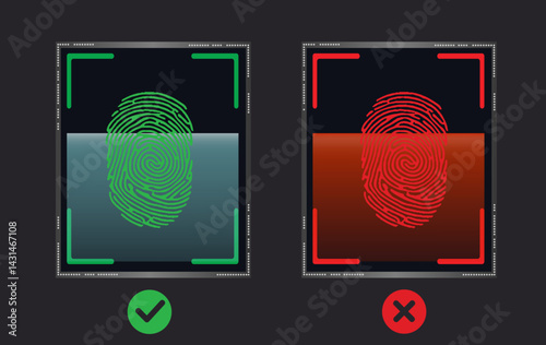 Digital illustration of fingerprint scanner on dark background. Vector illustration