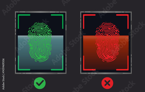 Fingerprint scanning security system screen stock illustration. 