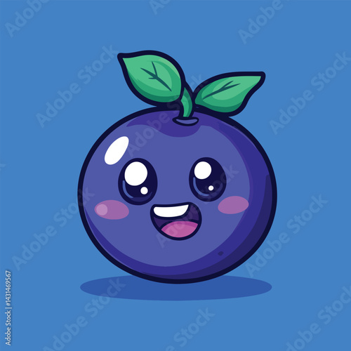 Blueberry mascot cute cartoon no details solid background bright