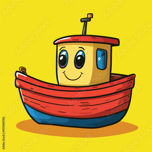 Boat mascot cute cartoon no details solid background bright