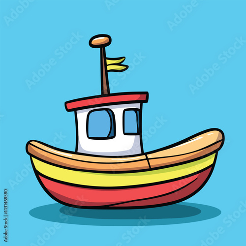 Boat mascot cute cartoon no details solid background bright