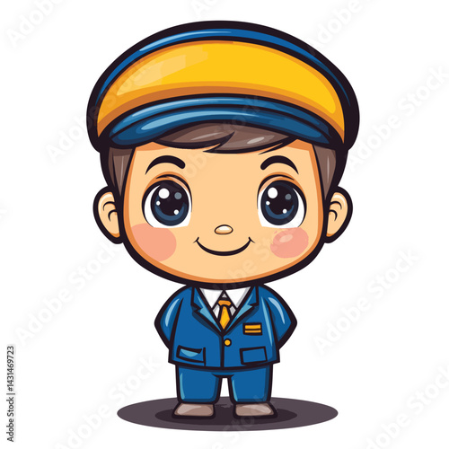 Bus Conductor boy mascot cute cartoon no details solid background bright