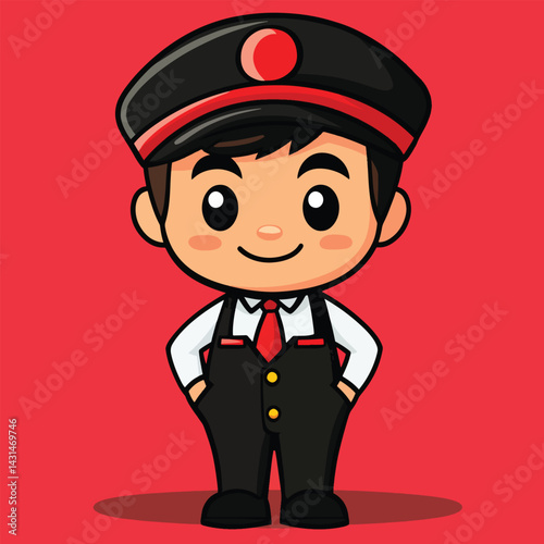 Bus Conductor boy mascot cute cartoon no details solid background bright