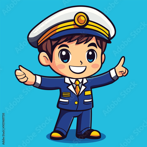 Bus Conductor boy mascot cute cartoon no details solid background bright