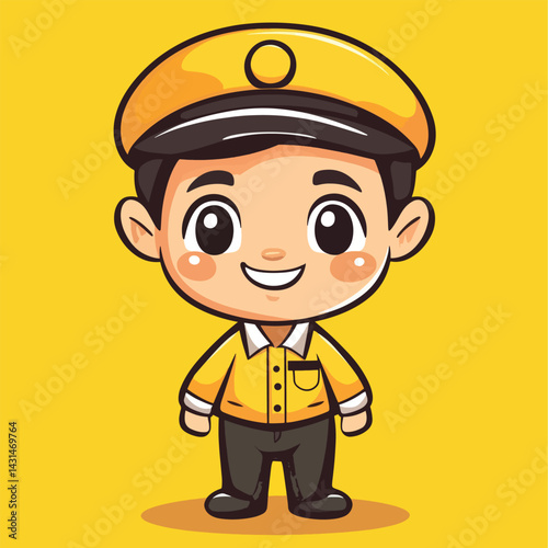 Bus Conductor boy mascot cute cartoon no details solid background bright