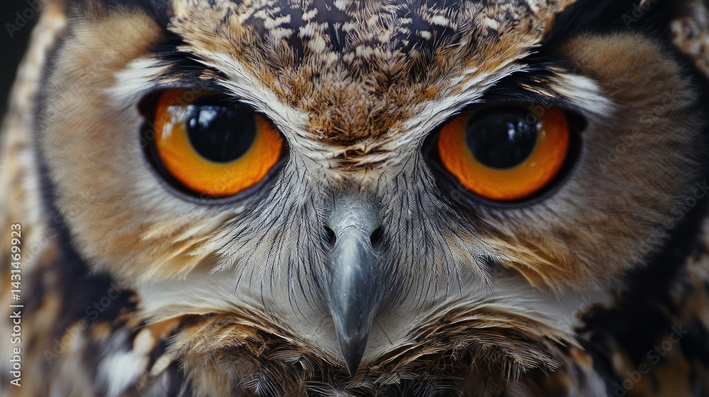 Owl close-up, intense gaze, forest background, wildlife photography Owl close-up, intense gaze, forest background, wildlife photography