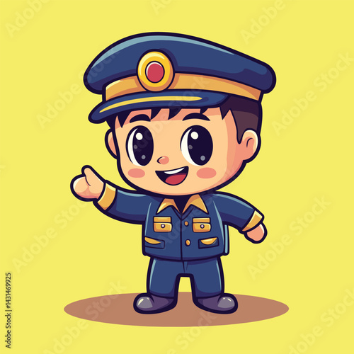 Bus Conductor boy mascot cute cartoon no details solid background bright