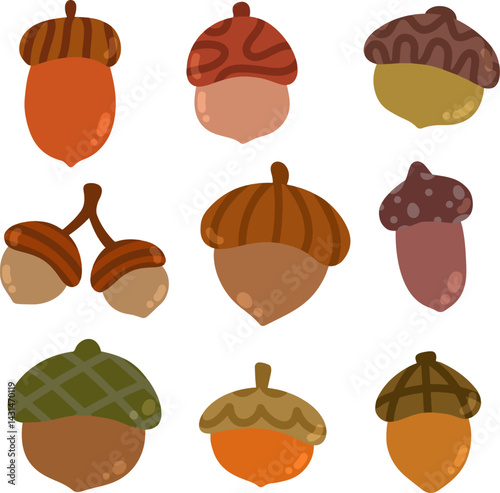 clip art cute watercolor illustration of nut, walnut, acorn autumn for background asset