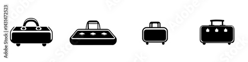 Collection of vector illustrations showcasing various black and white luggage designs and styles for travel and transport