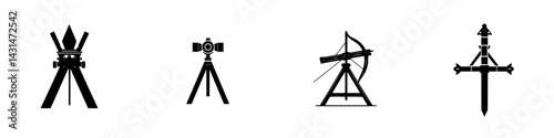 Vector illustration of black and white engineering tools and instruments for precise measurements and design applications