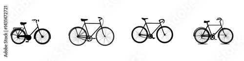 Different styles of bicycles depicted in black and white vector illustration showing various designs and shapes for cycling enthusiasts