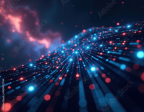 Abstract Blue and Red Digital Data Stream Background