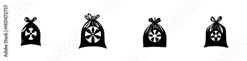 Vector illustration of black and white icons featuring four distinct bag designs in various styles