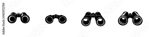 Illustration of black and white binocular icons showcasing different styles and perspectives for design and visual communication