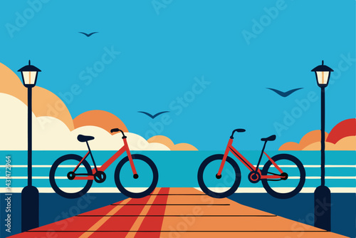 bicycles-parked-on-a-boardwalk-by-the-sea--