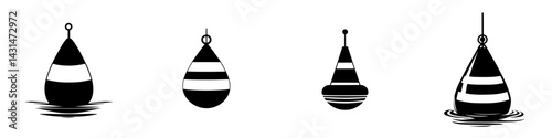 Vector illustration of fishing bobbers in black and white design for outdoor and sports themes