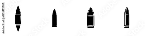 Vector illustration of various bullet designs in black and white style for graphic applications
