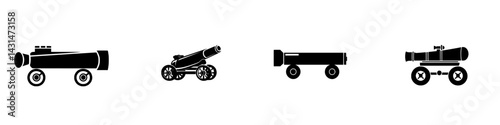 Classic artillery vector illustration featuring different cannon designs on wheels