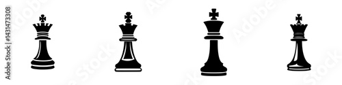 Vector illustration of black and white chess king pieces in various styles for game design and thematic representation