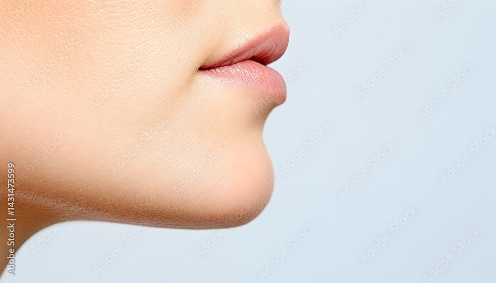 Obraz premium Close-up side view of a woman's lips and chin