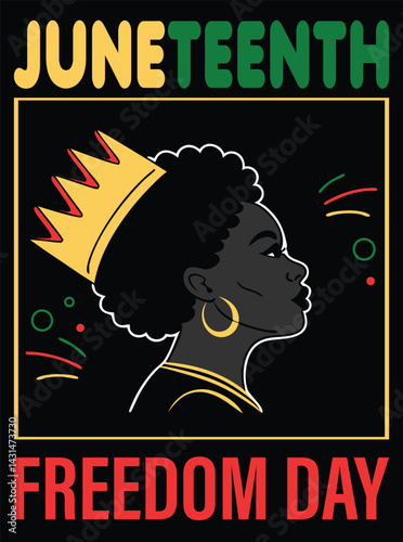 Juneteenth Freedom Day June 19 - African-American Independence Day. Day of freedom and emancipation girl with crown. Vector illustration.