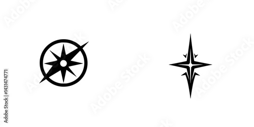 Vector illustration of two black and white compass icons representing navigation and guidance