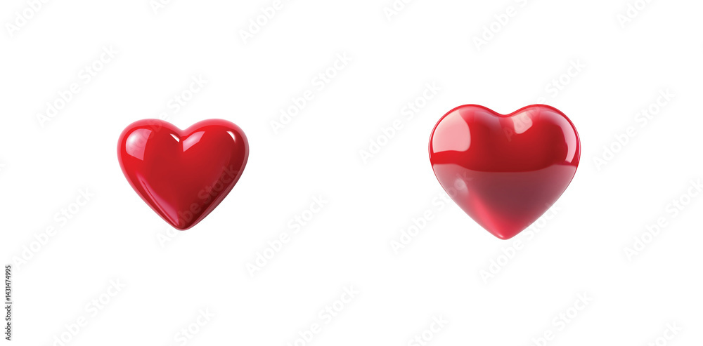 Two shiny red hearts in a line representing love and affection Two shiny red hearts in a line representing love and affection