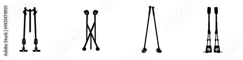 Vector illustration of black and white exercise equipment icons showcasing adjustable dumbbells in various positions