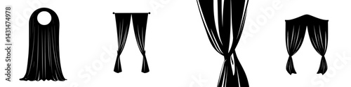 Various black and white vector curtains and drapes showcasing different styles and shapes for artistic and interior design purposes