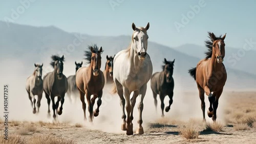 A herd of horses is running.Video Footage 4k