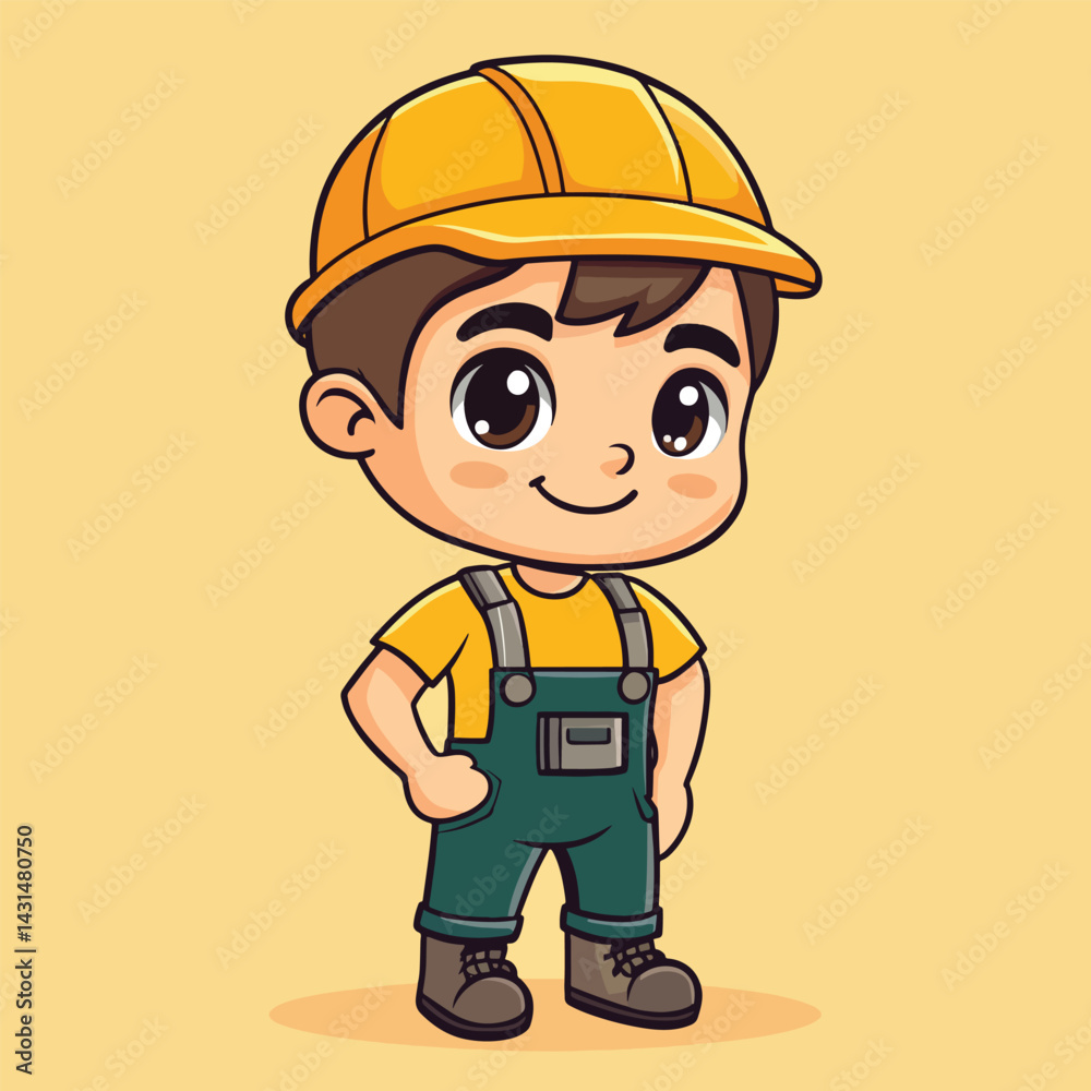 Fototapeta premium carpenter man mascot cute cartoon no details solid background bright