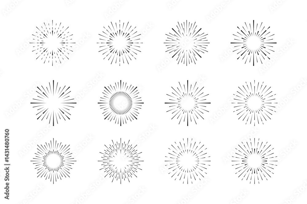 Set Hand drawn sunbursts