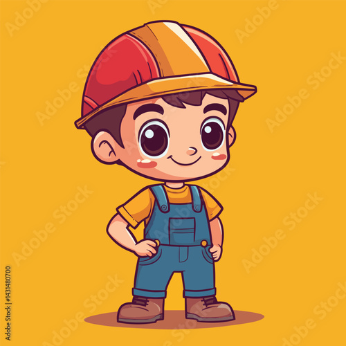 carpenter man mascot cute cartoon no details solid background bright