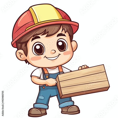 carpenter man mascot cute cartoon no details solid background bright