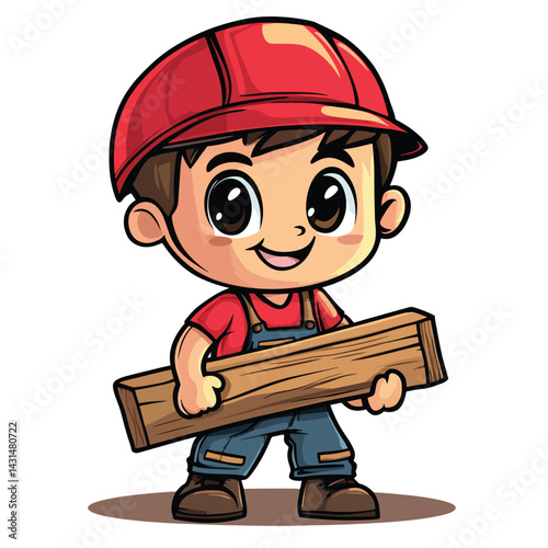 carpenter man mascot cute cartoon no details solid background bright