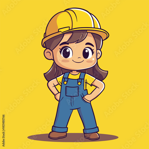carpenter girl mascot cute cartoon no details solid background bright
