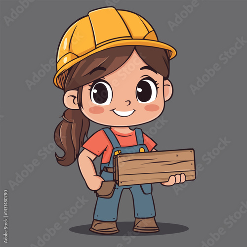 carpenter girl mascot cute cartoon no details solid background bright