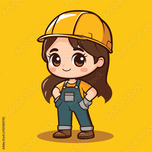 carpenter girl mascot cute cartoon no details solid background bright