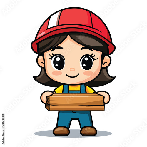 carpenter woman mascot cute cartoon no details solid background bright