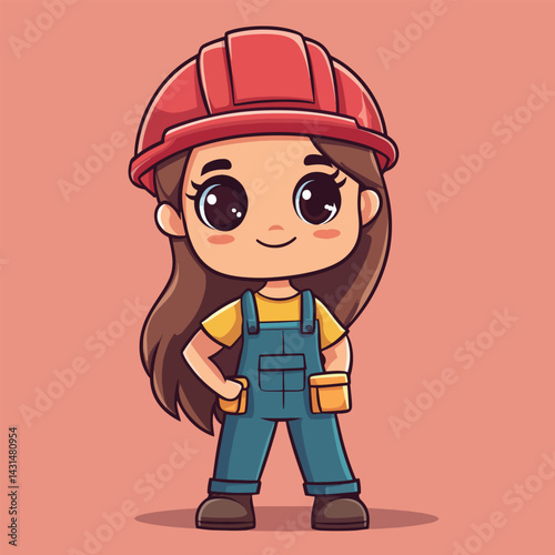 carpenter woman mascot cute cartoon no details solid background bright