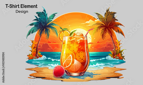 T Shirt element Adventure Summer Tropical beach vacation illustration bundle and vector vintage logo Bundle Design